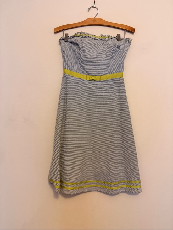 Elizabeth Wayman Dresses & Skirts - Strapless Blue & Lime Belted Summer Dress